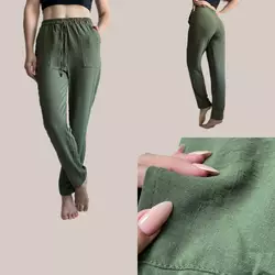 Легкі штани з тканини креп-жатка, хаки . мод 44