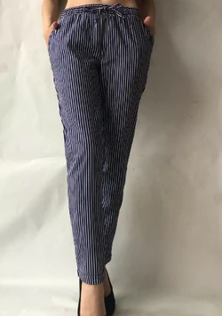 Летние брюки из льна №21 БАТАЛ (синий+белый)