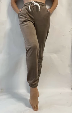 БАТАЛЬНЫЕ, теплые велюровые штаны, № 0170 коричневі