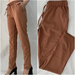 Женские летние штаны N°17 коричневый (в горошек)