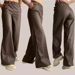 Широкі жіночі штани з екошкіри мод. 94 беж нориа