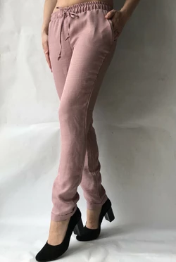 Летние брюки из льна-коттона №14 БАТАЛ розовый