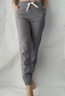 БАТАЛЬНЫЕ женские летние штаны, № 123 ЛЕН серый