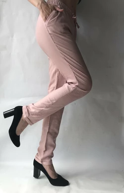 Летние брюки из льна жатки №23 БАТАЛ розовый