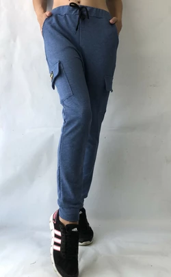 Спортивные брюки с накладными карманами N° 125 светло-синий меланж