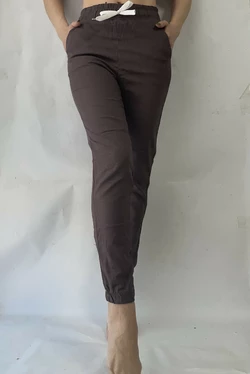 БАТАЛЬНЫЕ женские летние штаны, № 123 ЛЕН коричневый