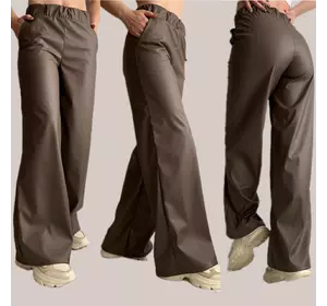 Широкі жіночі штани з екошкіри мод. 94 беж нориа