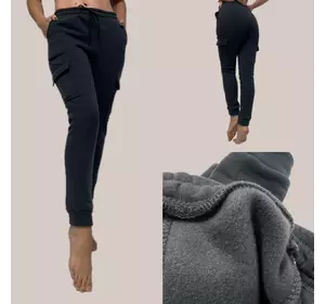 Теплі штани з карманами мод. 0125 темно сірі