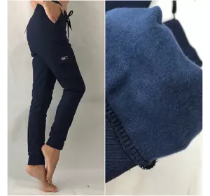 Теплые брюки с накладными карманами, СТРЕЙЧ-КОТТОН N° 0126 темно-синие (НА ФЛИСЕ)