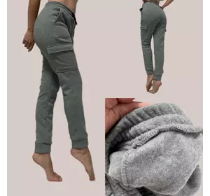 Теплі штани з карманами мод. 0125 світло сірі (меланж)